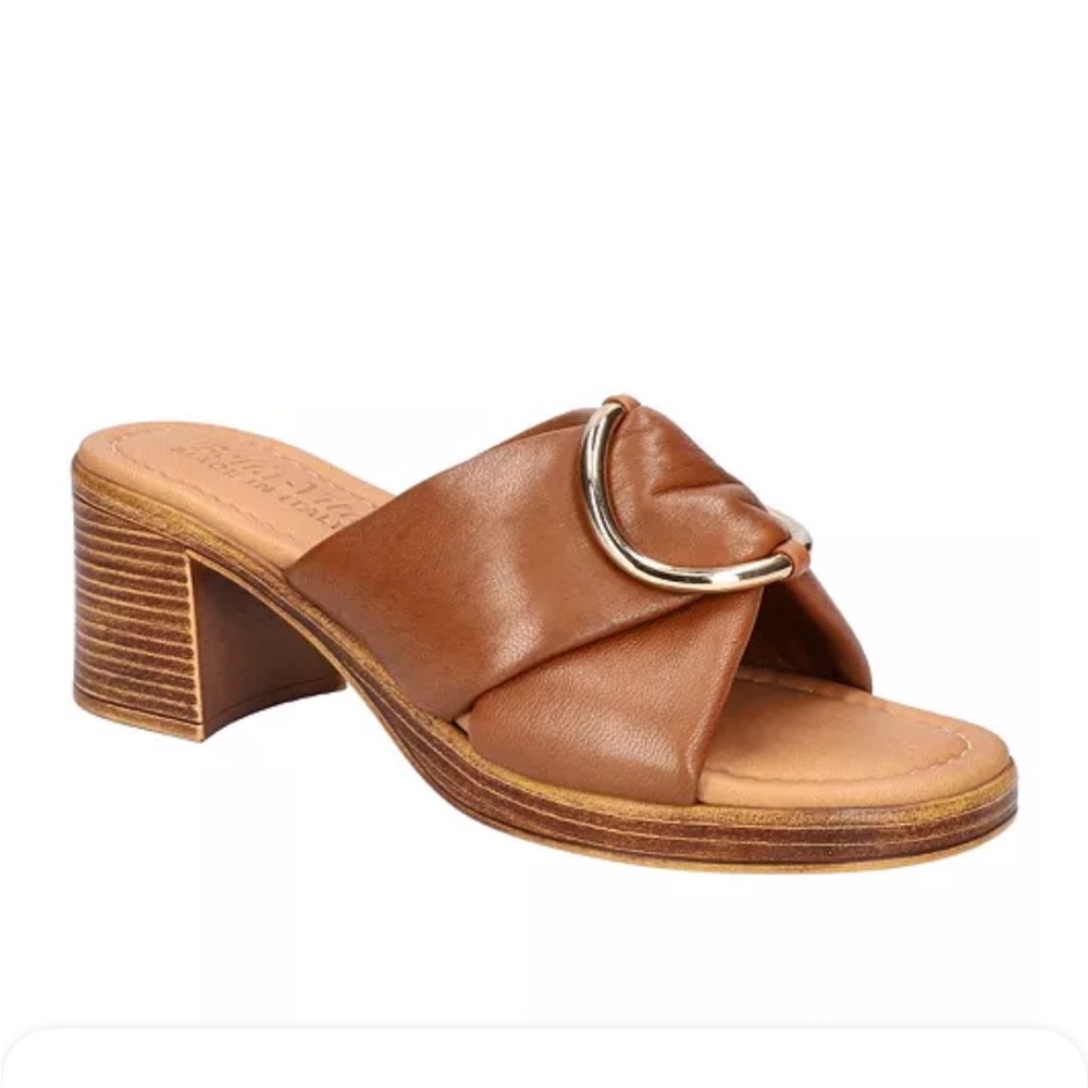 Bella -Vita Chi- Italy Soft  Leather Women's Crisscross Block 2” Heel. goldtone